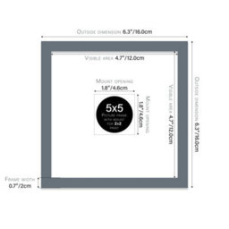 "5X5"" Grey Picture Frame - 5X5"" Square Frame With 2X2"" Mount For 5X5""/2X2"" Pictures Moderrn Style Thin Edge, 1 Pack" - thumbnail 2