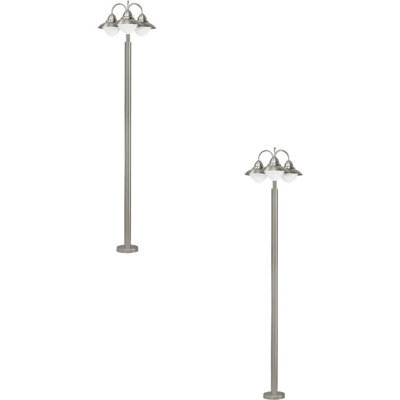 Set Of 2 Ip44 Outdoor Stainless Steel Bollard Lights - 60W E27 Driveway Post Lamps - image 1