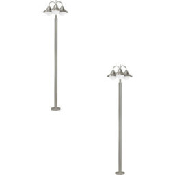 Set Of 2 Ip44 Outdoor Stainless Steel Bollard Lights - 60W E27 Driveway Post Lamps - thumbnail 1