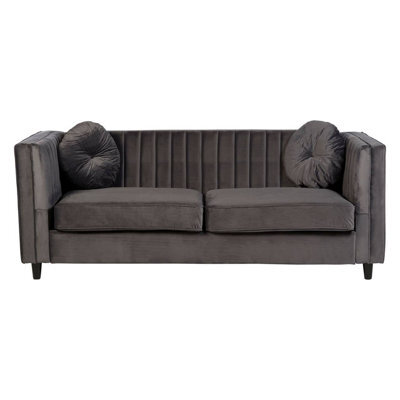 Orsina Refined Three Seat Grey Velvet Sofa, Velvet Upholstered Mid Century Sofa, Elegant Contemporary Lounge Sofa - image 1