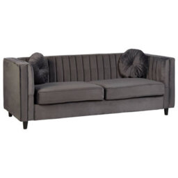 Orsina Refined Three Seat Grey Velvet Sofa, Velvet Upholstered Mid Century Sofa, Elegant Contemporary Lounge Sofa - thumbnail 2