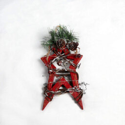 Shatchi 20Cm Red Wooden Led Star Hanging Ornament Christmas Holiday Home Décor With 15 Warm White Leds - thumbnail 2