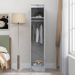 Zita Compact 1-Door Wardrobe In White Marble Effect - Bedroom Storage, (L) 50Cm X (W) 37.5Cm X (H) 180Cm, Stylish And Space-Saving - thumbnail 4