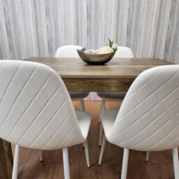Kosy Koala Rustic Effect Wooden Dining Table Set With 4 White Gem Pattern Chairs Dining Room Furniture - thumbnail 7