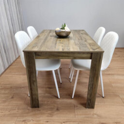 Kosy Koala Rustic Effect Wooden Dining Table Set With 4 White Gem Pattern Chairs Dining Room Furniture - thumbnail 4