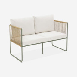 Sweeek - 4-Seater Garden Sofa Set With Plastic Ropes In Galvanised Steel Cesena Khaki Green 115X60X68 Cm - thumbnail 2