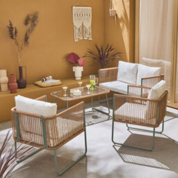Sweeek - 4-Seater Garden Sofa Set With Plastic Ropes In Galvanised Steel Cesena Khaki Green 115X60X68 Cm - thumbnail 7