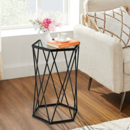 Costway Hexagonal Glass Coffee Table Metal Frame Sofa Side Table Modern End Table - thumbnail 7