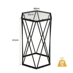 Costway Hexagonal Glass Coffee Table Metal Frame Sofa Side Table Modern End Table - thumbnail 2