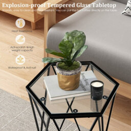Costway Hexagonal Glass Coffee Table Metal Frame Sofa Side Table Modern End Table - thumbnail 4