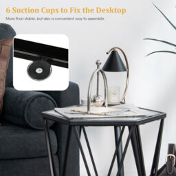 Costway Hexagonal Glass Coffee Table Metal Frame Sofa Side Table Modern End Table - thumbnail 5