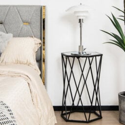 Costway Hexagonal Glass Coffee Table Metal Frame Sofa Side Table Modern End Table - thumbnail 8