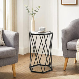 Costway Hexagonal Glass Coffee Table Metal Frame Sofa Side Table Modern End Table - thumbnail 9