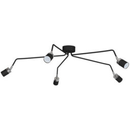 Milagro Joker Hand Made Ceiling Lamp In Matt Black With Striking Chrome Detail Featuring 5 Minmalistic Slender Cylinder Shades - thumbnail 4