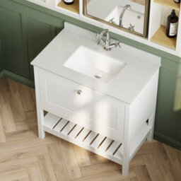 Balterley Coppenhall Bathroom Floor Standing 1 Drawer Vanity & Single Bowl 1 Tap Hole Marble Top, Pure White/white, 820mm - thumbnail 5