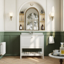 Balterley Coppenhall Bathroom Floor Standing 1 Drawer Vanity & Single Bowl 1 Tap Hole Marble Top, Pure White/white, 820mm - thumbnail 2