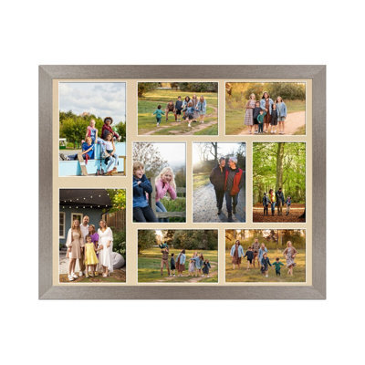 AK Frames 20X16 Aluminum Modern Multi Photo Frame With Ivory Mount - Holds 9 Apertures (2X) 7X5, (7X) 6X4 Photos - image 1