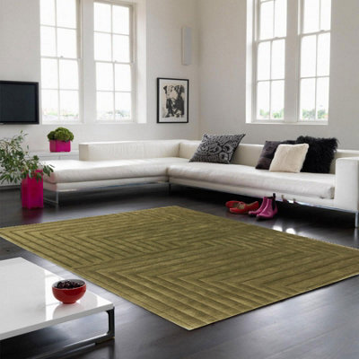 Green Wool Handmade Luxurious Modern Optical/ (3D) Rug For Living Room And Bedroom-200Cm X 290Cm