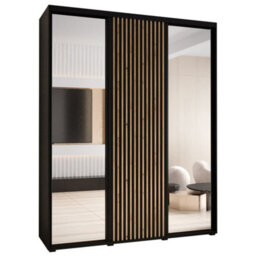 Arte Sapporo Ii - Chic Black Mirrored Sliding Door Wardrobe With Lamella Effect - Ample Storage (H)2050mm (W)1900mm (D)600mm - thumbnail 2