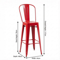 "Fwstyle Bistro Metal Bar Chairs Stools Set Of 4 30"" Red Gloss Galvanised Steel Indoor & Outdoor" - thumbnail 6