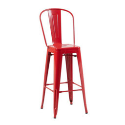 "Fwstyle Bistro Metal Bar Chairs Stools Set Of 4 30"" Red Gloss Galvanised Steel Indoor & Outdoor" - thumbnail 4