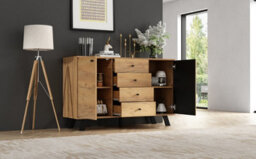 Btm 120 X 38 X 75 Cm Dark Oak Sideboard Storage Cabinet 4 Drawers Slatted Door Cupboard Living Room Hallway Kitchen - thumbnail 9