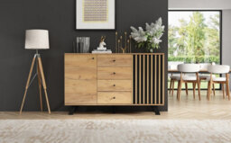 Btm 120 X 38 X 75 Cm Dark Oak Sideboard Storage Cabinet 4 Drawers Slatted Door Cupboard Living Room Hallway Kitchen - thumbnail 8