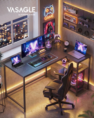 Vasagle Corner Computer Desk With Adjustable Storage Shelves, L Shaped Gaming Table For Office, Black - image 1