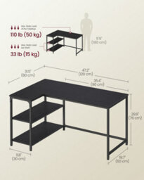 Vasagle Corner Computer Desk With Adjustable Storage Shelves, L Shaped Gaming Table For Office, Black - thumbnail 6