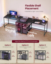 Vasagle Corner Computer Desk With Adjustable Storage Shelves, L Shaped Gaming Table For Office, Black - thumbnail 4