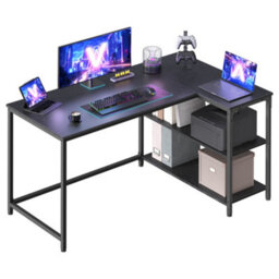 Vasagle Corner Computer Desk With Adjustable Storage Shelves, L Shaped Gaming Table For Office, Black - thumbnail 2