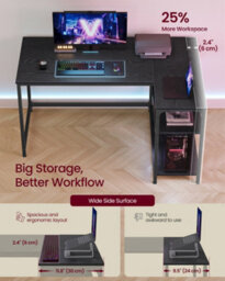 Vasagle Corner Computer Desk With Adjustable Storage Shelves, L Shaped Gaming Table For Office, Black - thumbnail 3
