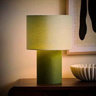 Valuelights Bobby Green Colour Clash Duo Fabric Table Lamp And Bulb - image 1