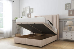 "Sloomy Camden Sand Naples Ottoman Bed With Mattress With 54"" Wingback Headboard 4'6 Double" - thumbnail 2