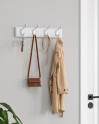 Songmics Coat Rack, Wall-Mounted Coat Hook, 4 Dual Metal Hooks, For Coats,bags,white - thumbnail 1