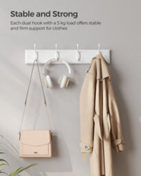 Songmics Coat Rack, Wall-Mounted Coat Hook, 4 Dual Metal Hooks, For Coats,bags,white - thumbnail 6