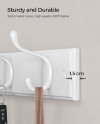 Songmics Coat Rack, Wall-Mounted Coat Hook, 4 Dual Metal Hooks, For Coats,bags,white - thumbnail 5
