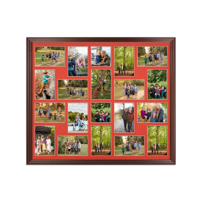 AK Frames 80X70Cm Rose Wood Classic Multi Photo Frame With Poppy Red Mount - Holds 20 Apertures (18X) 6X4, (2X) 4X4 Photos - image 1