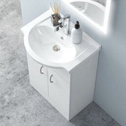 AVER-GROWTH 650mm Vanity Unit With Basin High Gloss White Ceramic Sink Floor Standing Bathroom Storage Cabinet 2 Doors Soft Close Hinges - thumbnail 4