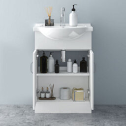 AVER-GROWTH 650mm Vanity Unit With Basin High Gloss White Ceramic Sink Floor Standing Bathroom Storage Cabinet 2 Doors Soft Close Hinges - thumbnail 5