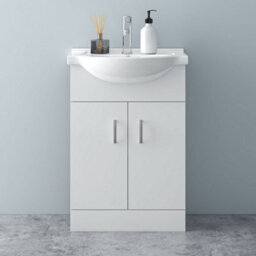 AVER-GROWTH 650mm Vanity Unit With Basin High Gloss White Ceramic Sink Floor Standing Bathroom Storage Cabinet 2 Doors Soft Close Hinges - thumbnail 6
