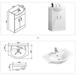AVER-GROWTH 650mm Vanity Unit With Basin High Gloss White Ceramic Sink Floor Standing Bathroom Storage Cabinet 2 Doors Soft Close Hinges - thumbnail 7