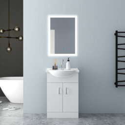 AVER-GROWTH 650mm Vanity Unit With Basin High Gloss White Ceramic Sink Floor Standing Bathroom Storage Cabinet 2 Doors Soft Close Hinges - thumbnail 2