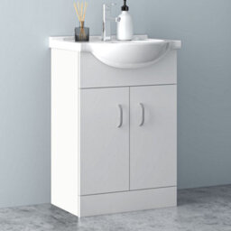 AVER-GROWTH 650mm Vanity Unit With Basin High Gloss White Ceramic Sink Floor Standing Bathroom Storage Cabinet 2 Doors Soft Close Hinges - thumbnail 3