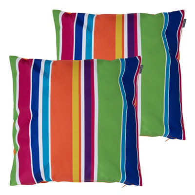 icon Indoor And Outdoor Waterproof Filled Cushion Set Of 2 Technicolour Stripe - image 1
