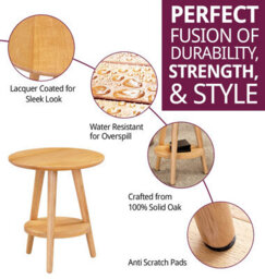 Hallowood Furniture Waverly Small Round Side Table With 3 Legs And Shelf (Pair) - thumbnail 2