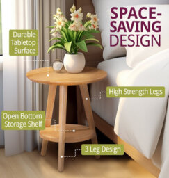 Hallowood Furniture Waverly Small Round Side Table With 3 Legs And Shelf (Pair) - thumbnail 6