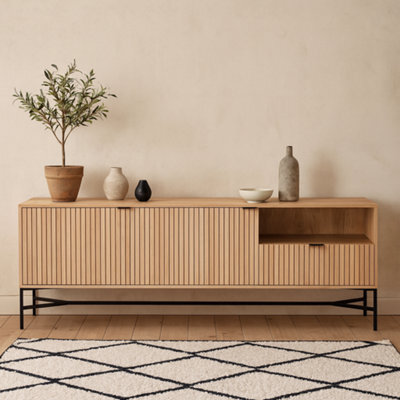 Wyld Haus Brisbane Slatted Natural Oak Sideboard 2 Doors 2 Shelves - image 1