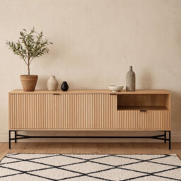 Wyld Haus Brisbane Slatted Natural Oak Sideboard 2 Doors 2 Shelves