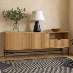 Wyld Haus Brisbane Slatted Natural Oak Sideboard 2 Doors 2 Shelves - thumbnail 2